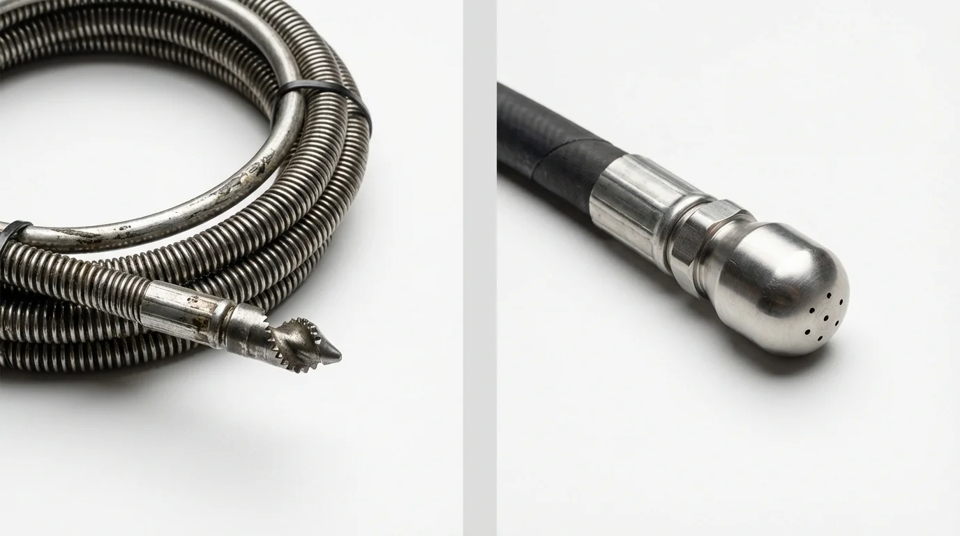 Drain snake cable and hydro jetting nozzle used for drain cleaning in Jonesboro, LA