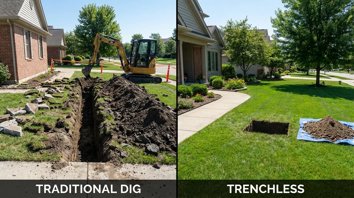 Trenchless sewer repair with minimal yard damage versus traditional excavation in Jonesboro, LA